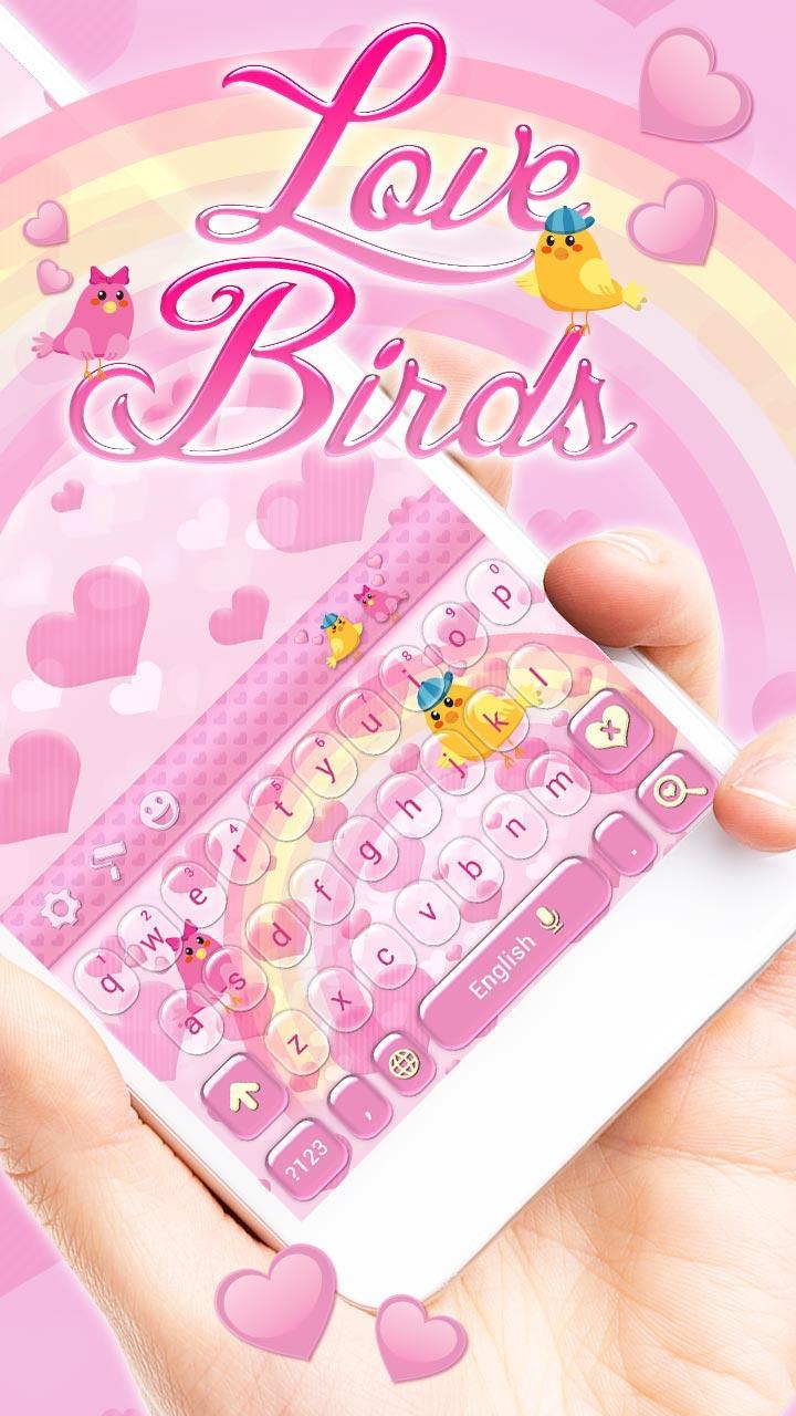 Love Keyboard Pink Cute Birds Theme